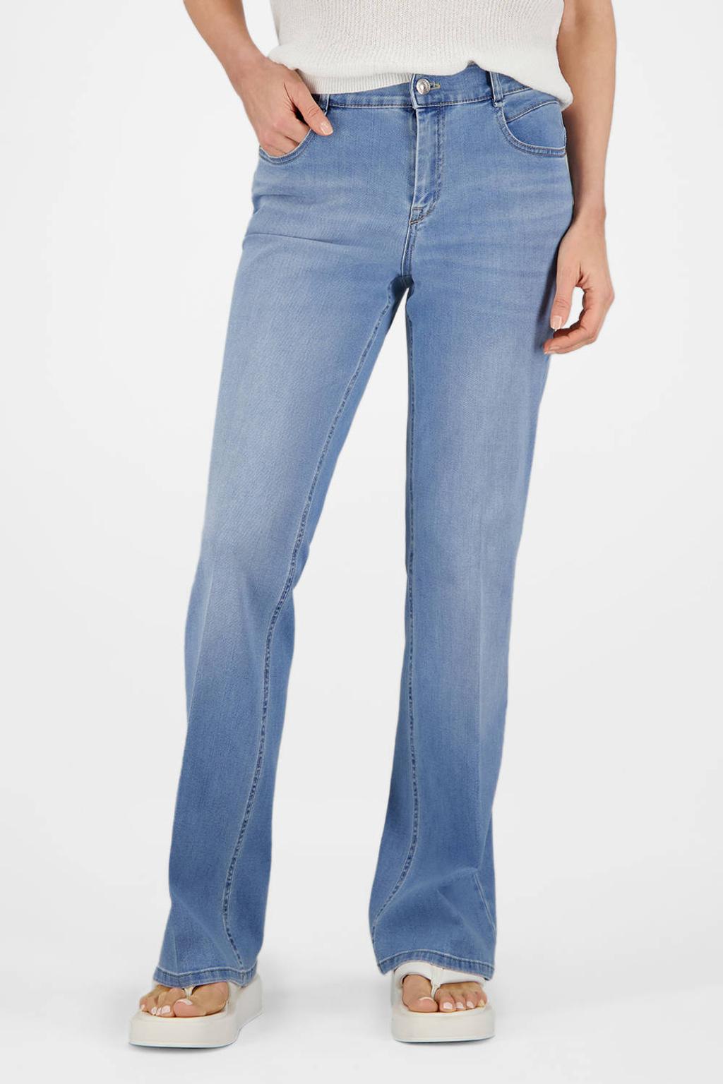 Medium blue denim dames gardeur flared jeans van denim met regular waist, rits- en knoopsluiting en effen