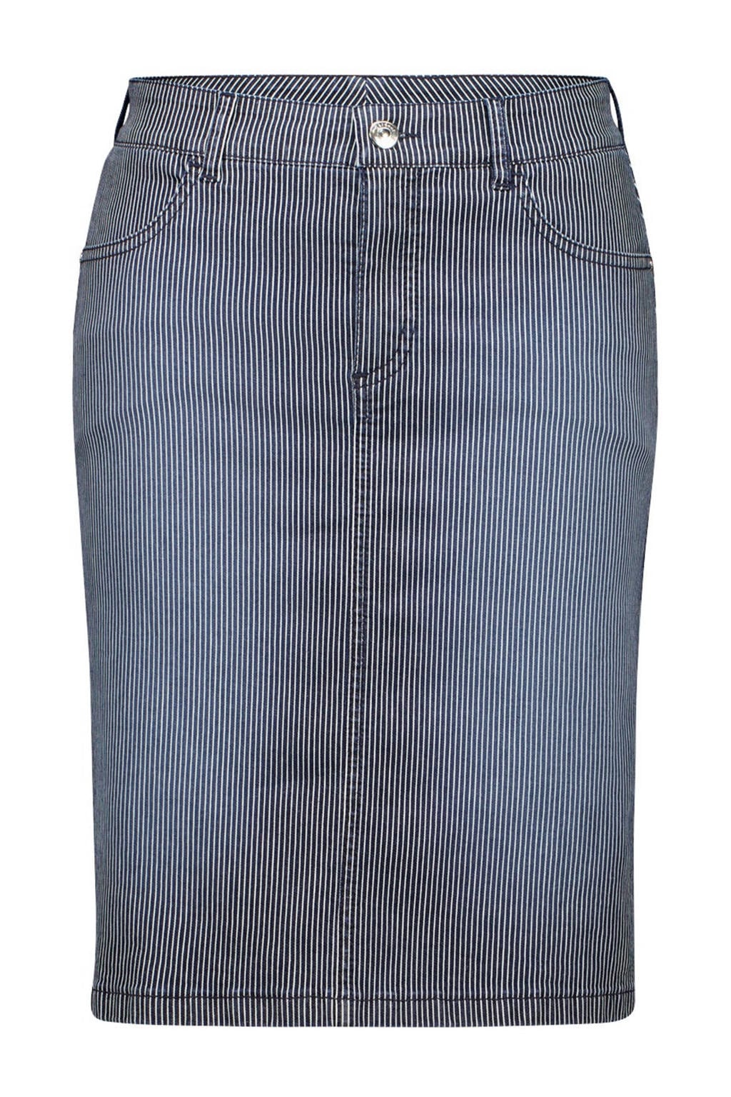 Medium blue denim dames gardeur spijkerrok met krijtstreep gemaakt van denim en met rits- en knoopsluiting