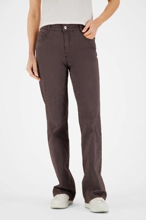 flared jeans met krijtstreep donkerbruin