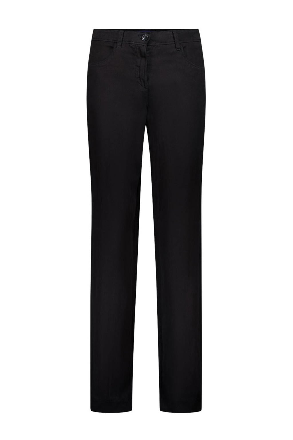 Zwarte dames gardeur slim regular waist broek van lyocell met effen