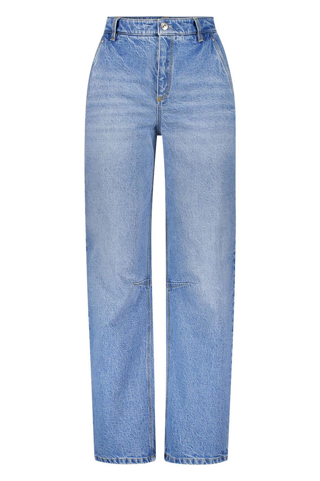 Medium blue denim dames gardeur barrel jeans van denim met regular waist, rits, haak- en knoopsluiting en effen