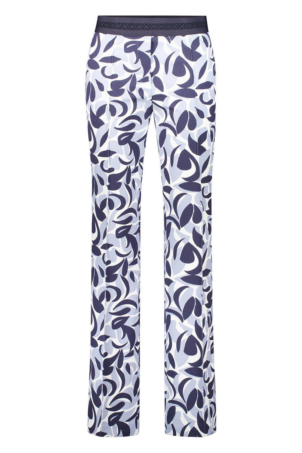 Blauw en witte dames gardeur regular waist flared broek van polyamide met elastische tailleband