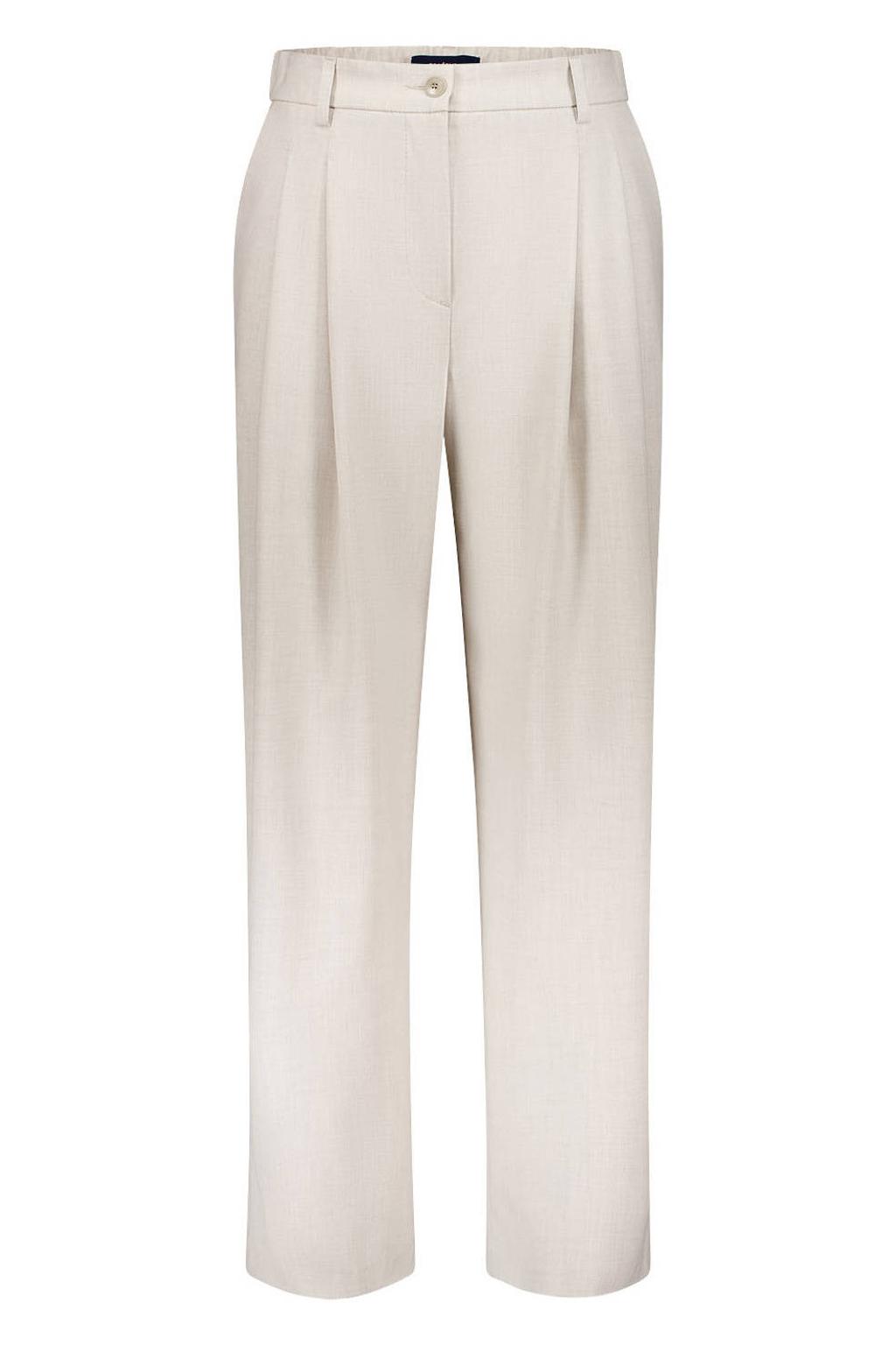 Beige dames gardeur bandplooi broek van polyester met straight fit, regular waist, rits, haak- en knoopsluiting en effen