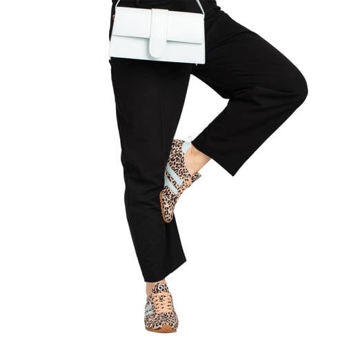 POSH by Poelman Maxine sneakers met panterprint beige/zwart/lichtblauw afbeelding