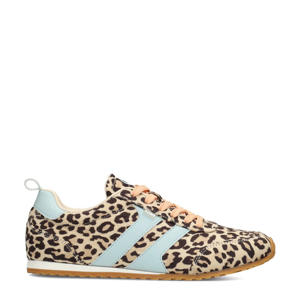 Maxine sneakers met panterprint beige/zwart/lichtblauw