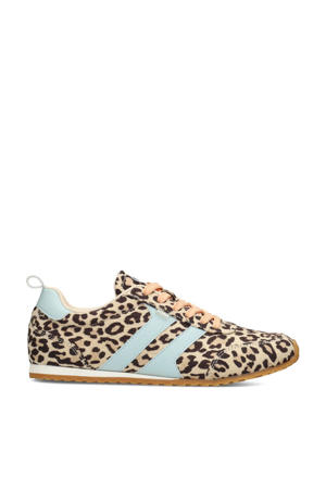 Maxine sneakers met panterprint beige/zwart/lichtblauw