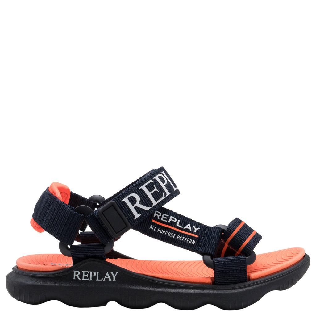 Donkerblauw en oranje jongens REPLAY sandalen van 100% polyester met klittenband