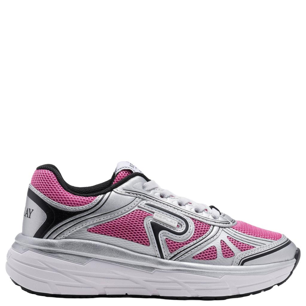 Fuchsia, zilver en zwarte meisjes REPLAY Christal JR8 sneakers van 55% rayon fiber/45% pu met elastische veters