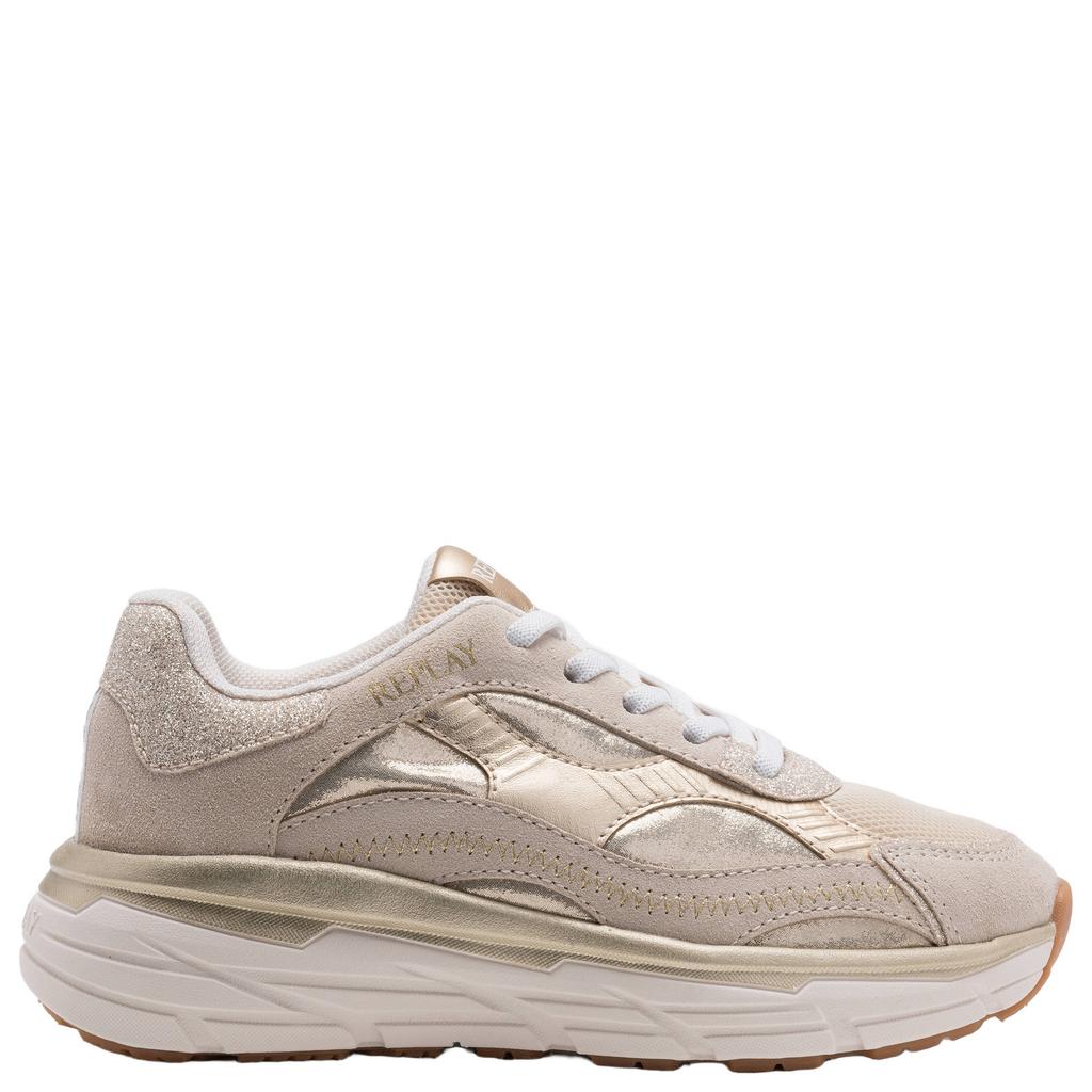 Lichtbeige meisjes REPLAY Christal JR10 sneakers lichtgoud van 45% coated textiel/35% suede/20% pu met elastische veters