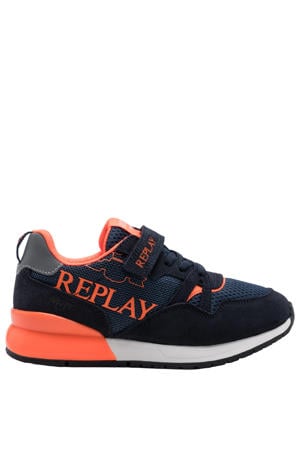 Shoot JR suede sneakers donkerblauw/neon oranje