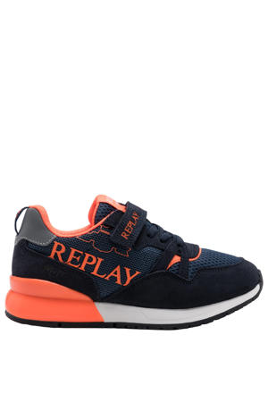 Shoot JR suede sneakers donkerblauw/neon oranje