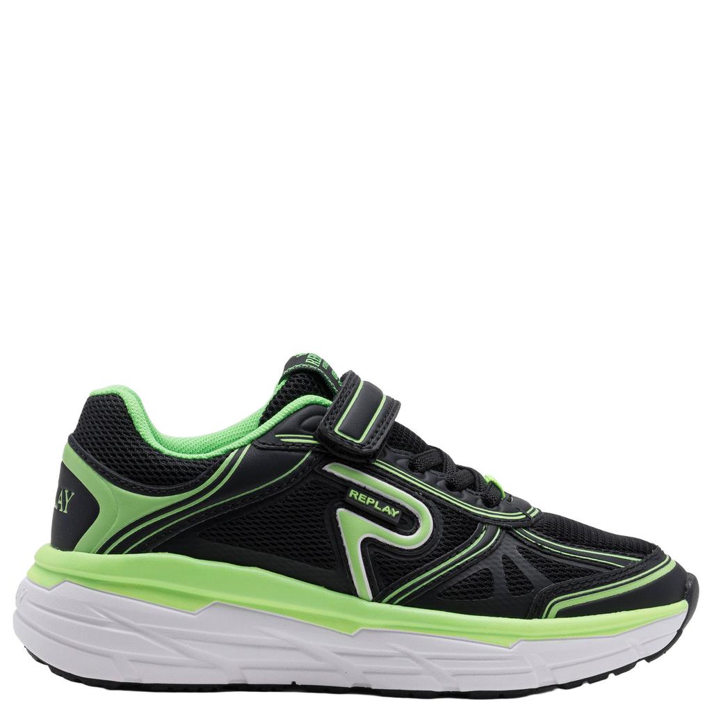 Zwart, neon en groene jongens REPLAY Christal JR sneakers van 55% rayon fiber/45% pu met elastische veter- met klittenbandsluiting
