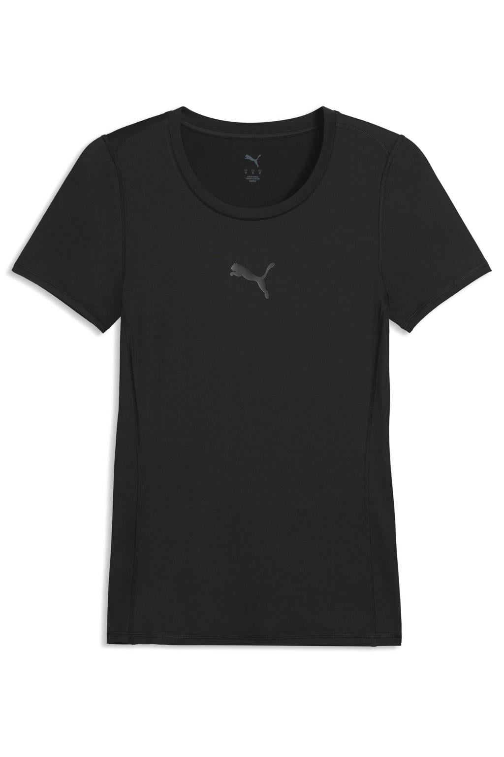 Zwarte heren Puma voetbalshirt van polyester met logo dessin, korte mouwen en ronde hals
