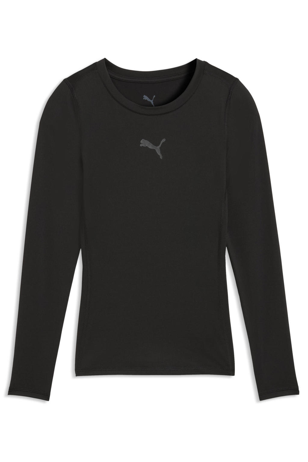 Zwarte jongens en meisjes Puma sportshirt van polyester met effen, lange mouwen en ronde hals
