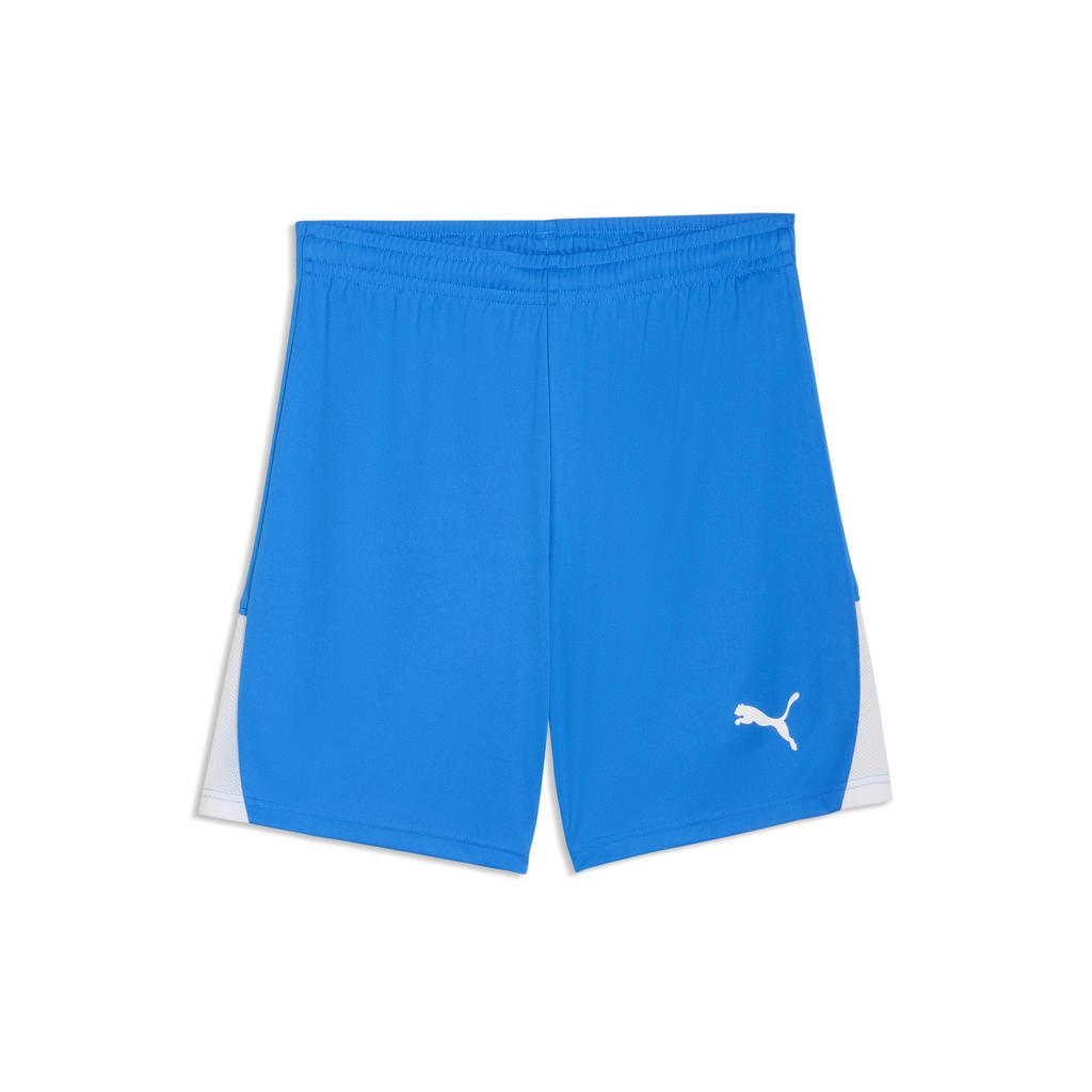 Blauwe heren Puma voetbalshort van polyester met logo dessin