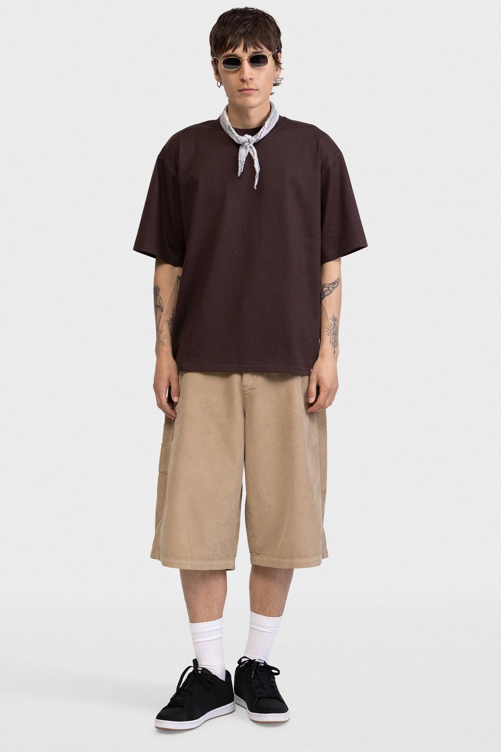 Bruine heren Redefined Rebel oversized T-shirt van katoen met effen, korte mouwen en ronde hals