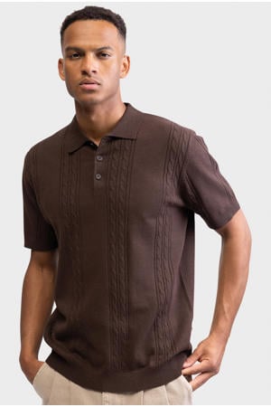 regular polo bruin fijn gebreid