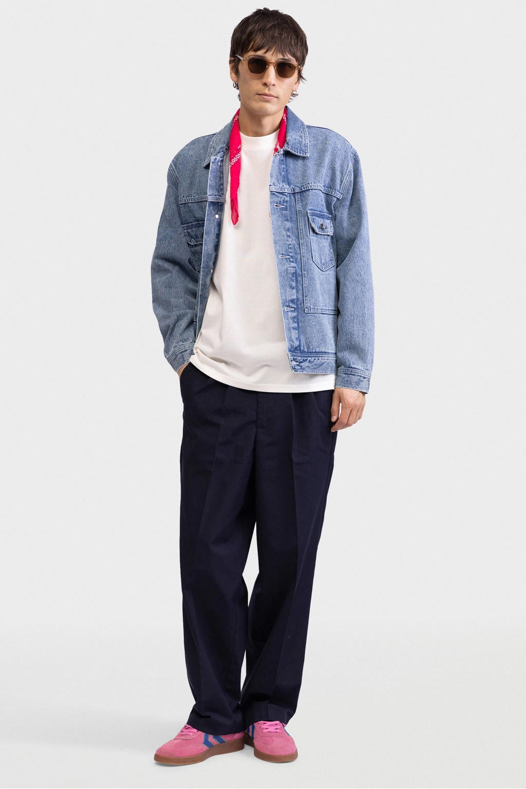 Witte heren Redefined Rebel oversized T-shirt van katoen met effen, korte mouwen en ronde hals