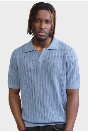 regular polo blauw gebreid