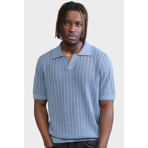 Redefined Rebel regular polo blauw gebreid afbeelding
