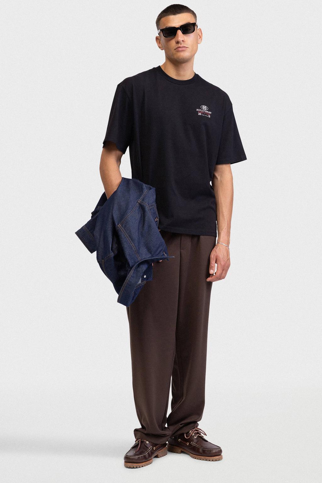 Zwarte heren Redefined Rebel boxy T-shirt van katoen met backprint, korte mouwen en ronde hals