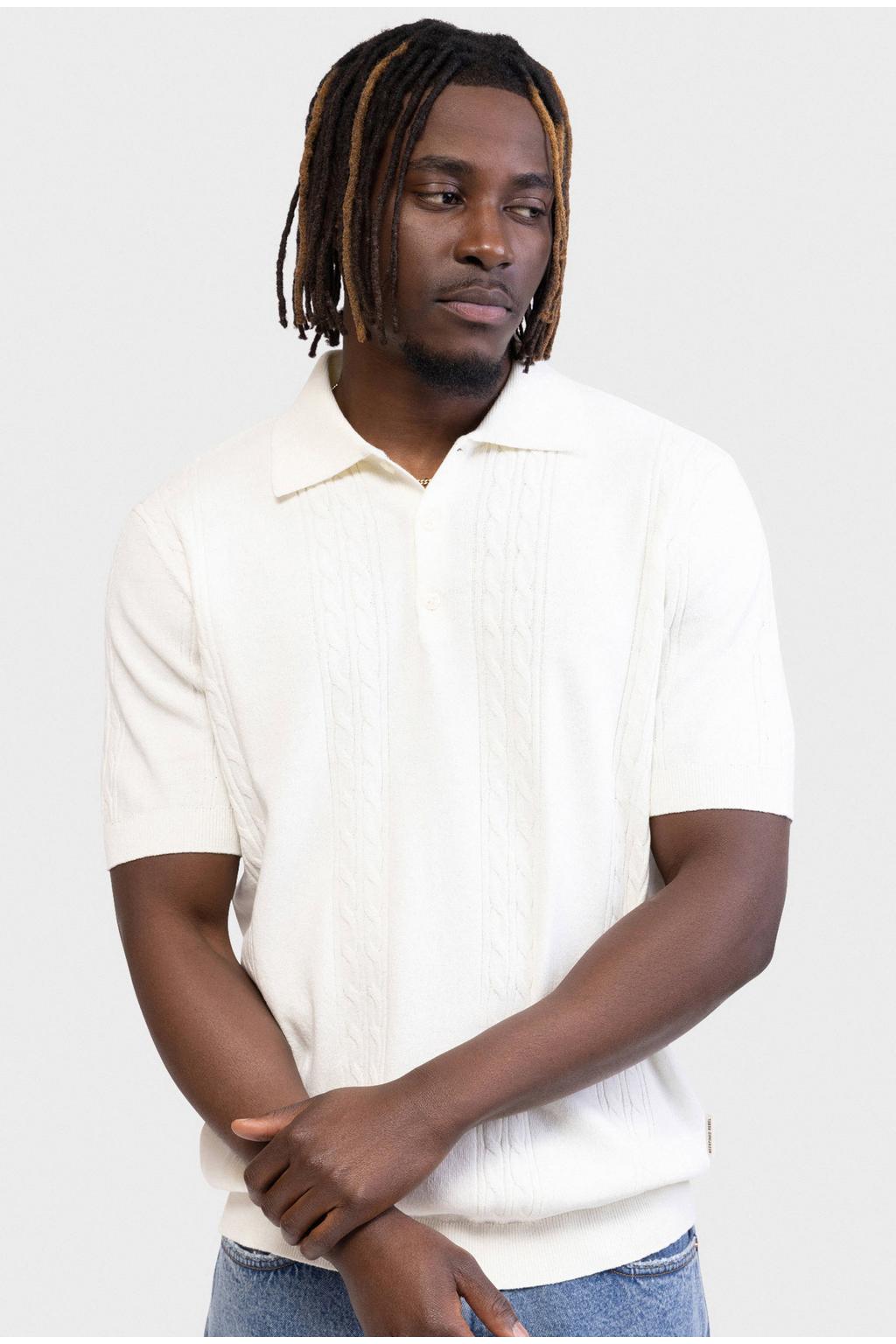 Witte heren Redefined Rebel regular polo fijn gebreid van katoen met effen en korte mouwen