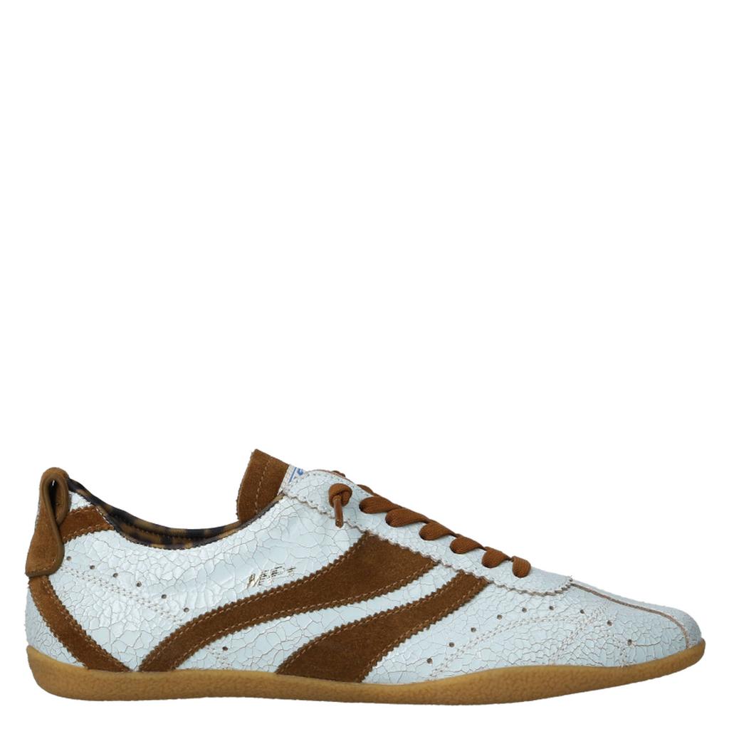 Lichtblauw en bruine dames MRP leren sneakers van 70 % leer/30% suede met veters