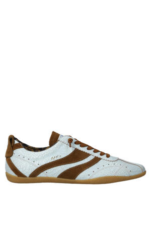 leren sneakers lichtblauw/bruin