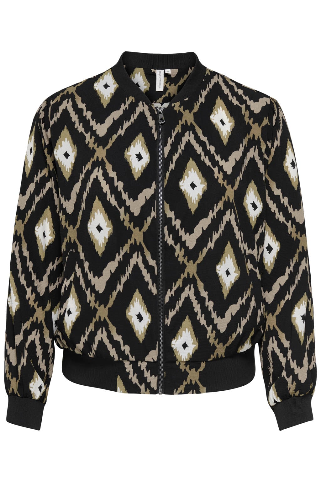 Zwarte dames ONLY CARMAKOMA jasje van polyester met lange mouwen, klassieke kraag en ritssluiting