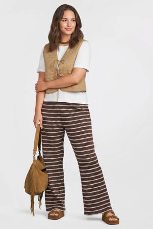 wide leg regular waist gestreepte casual broek bruin