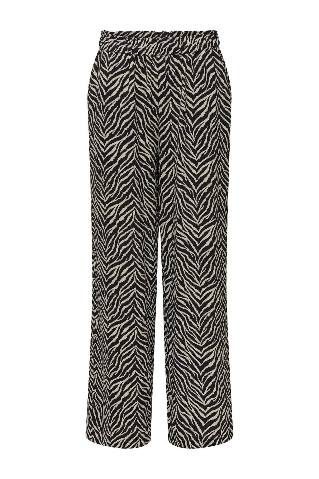 Zwart en beige dames ONLY CARMAKOMA high waist casual broek van polyester met loose fit en elastische tailleband