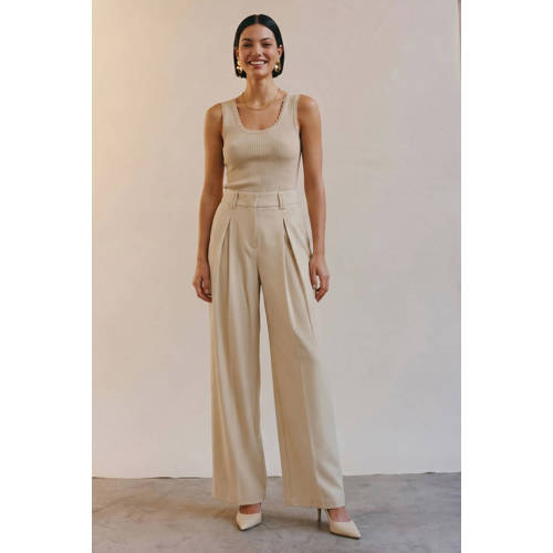 AWARE wide leg regular waist casual broek taupe afbeelding