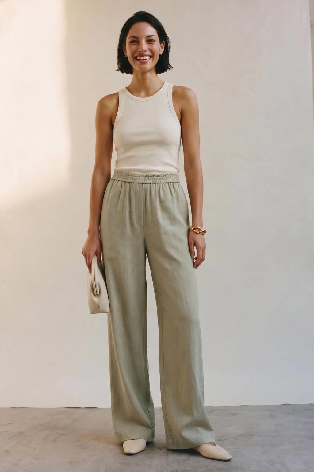 AWARE wide leg high waist casual broek - lichtgroen