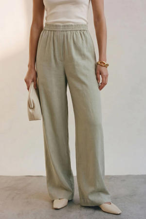 wide leg high waist casual broek taupe
