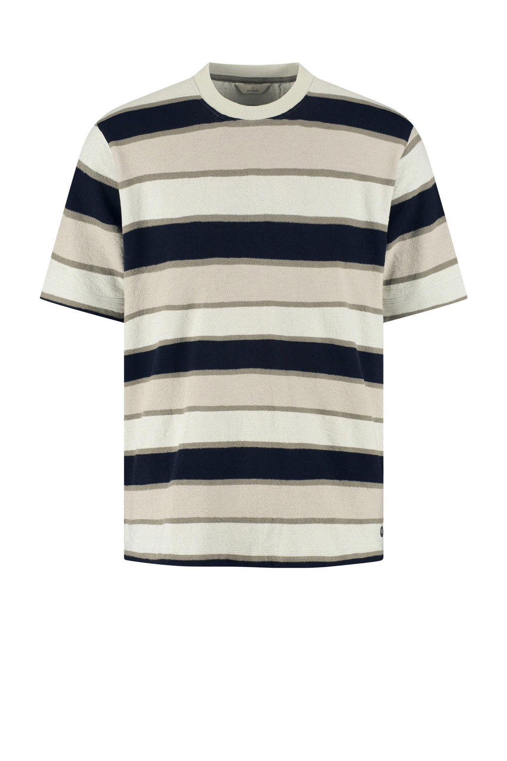 Beige heren Dstrezzed relaxed gestreept T-shirt van katoen met korte mouwen en ronde hals