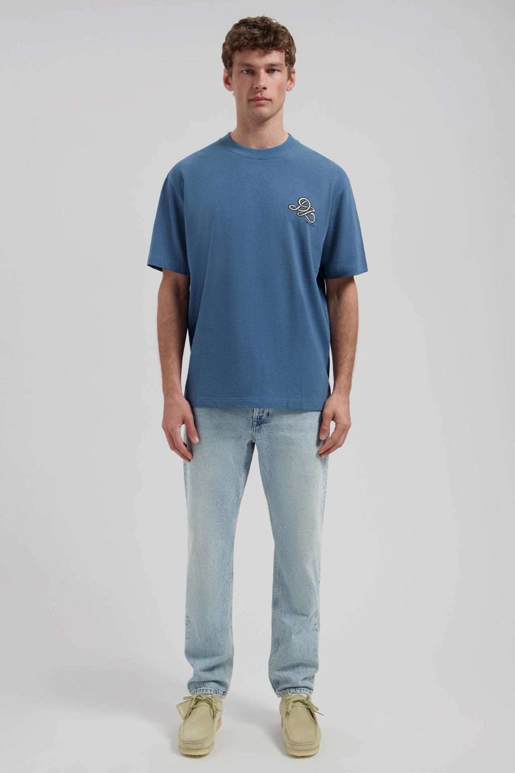 Donkerblauwe heren Dstrezzed regular T-shirt van katoen met printopdruk, korte mouwen en ronde hals