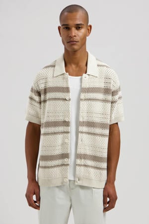 relaxed gestreepte casual overhemd beige gebreid