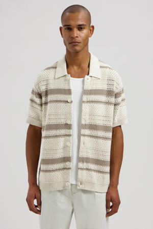 relaxed gestreepte casual overhemd beige gebreid