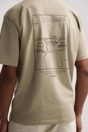 oversized T-shirt met backprint kaki