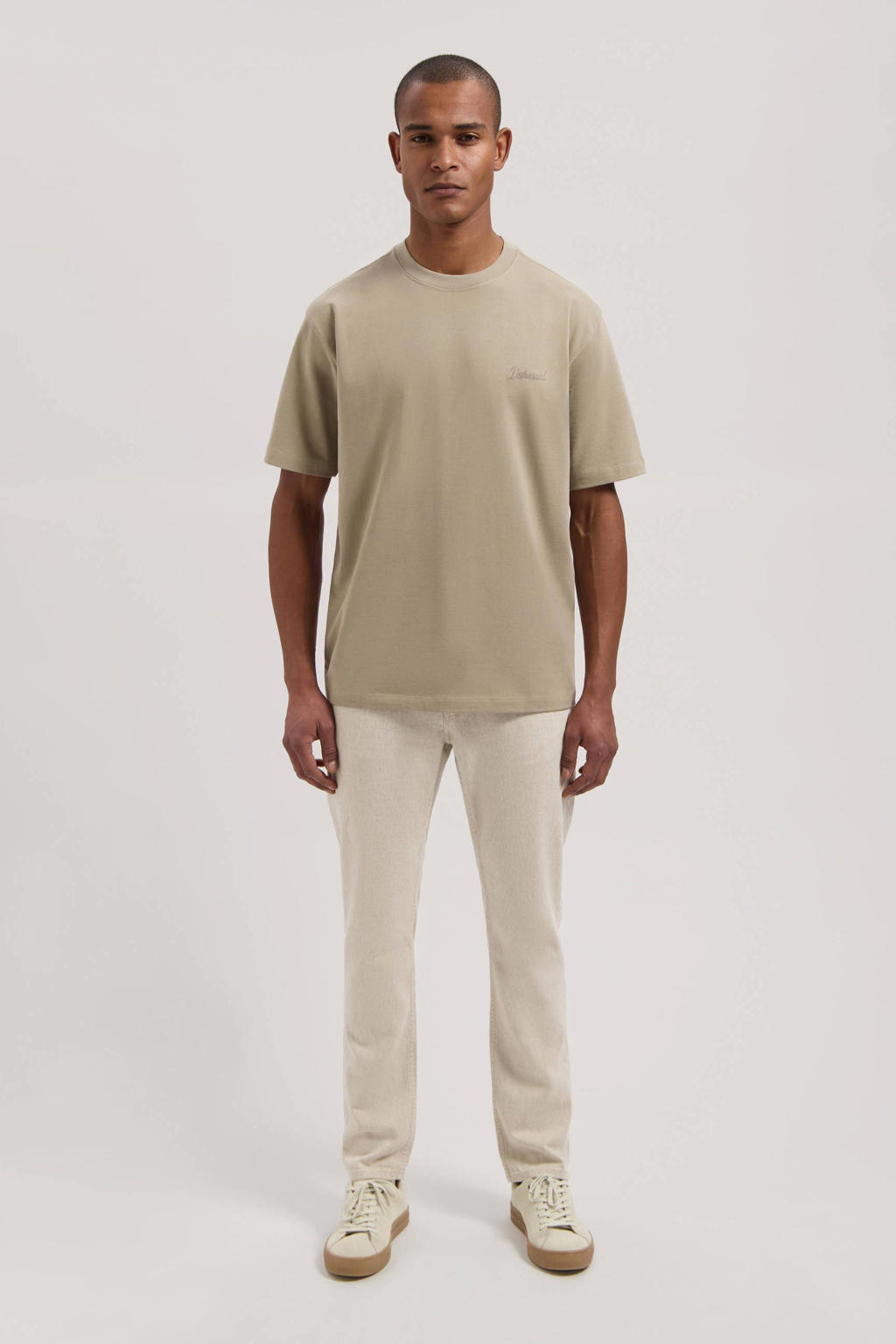 Kakikleurige heren Dstrezzed oversized T-shirt van katoen met backprint, korte mouwen, ronde hals en borduursels