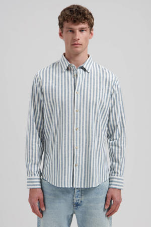 regular gestreepte casual overhemd met linnen blauw