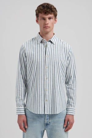 regular gestreepte casual overhemd met linnen blauw