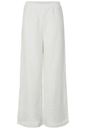 kanten wide leg high waist broek wit