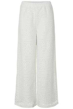 kanten wide leg high waist broek wit