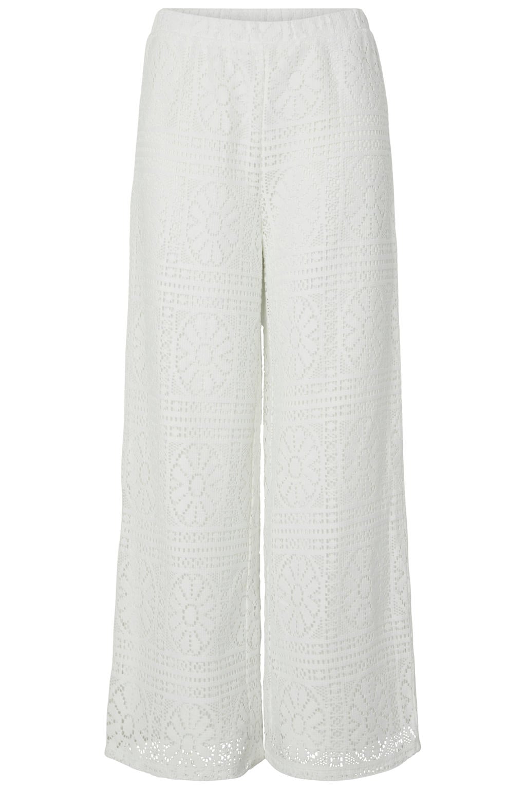 Witte dames PIECES Curve kanten wide leg high waist broek met effen