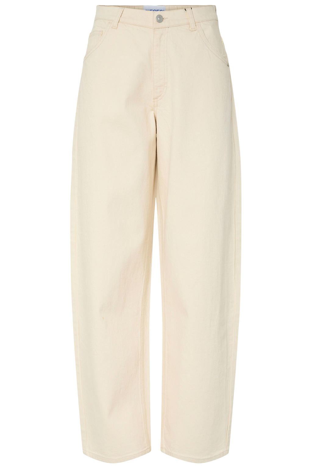 Ecru dames PIECES Curve high waist barrel jeans van denim met rits- en knoopsluiting en effen
