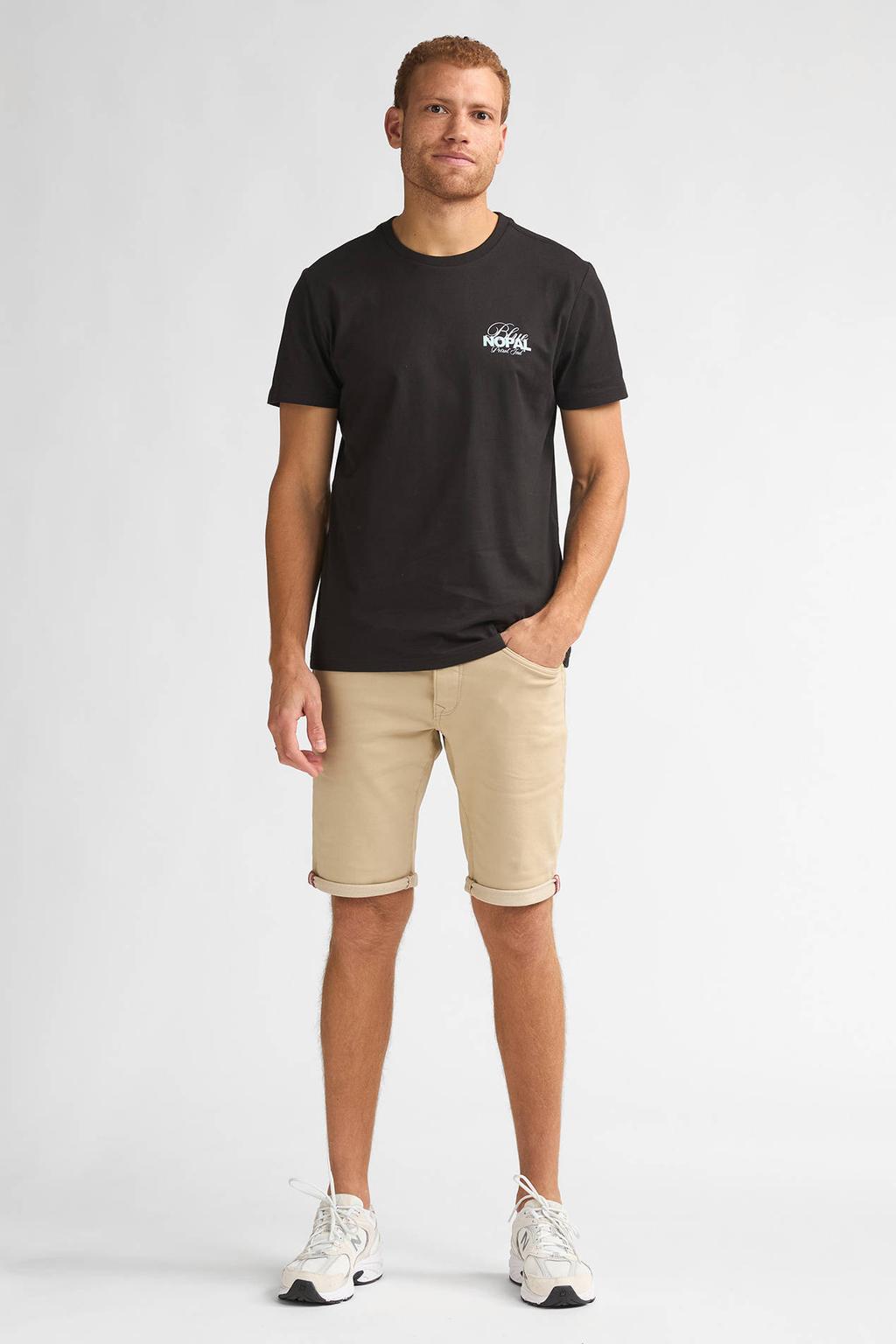 Zwarte heren Petrol Industries regular T-shirt van katoen met backprint, korte mouwen en ronde hals
