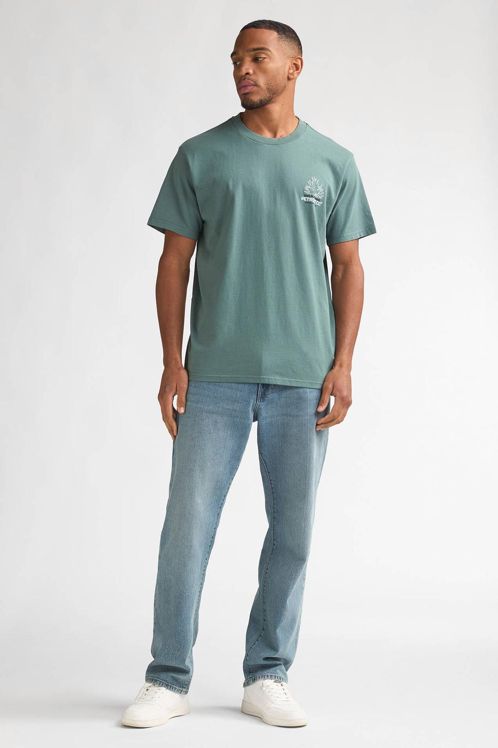 Groene heren Petrol Industries relaxed T-shirt van katoen met printopdruk, korte mouwen en ronde hals