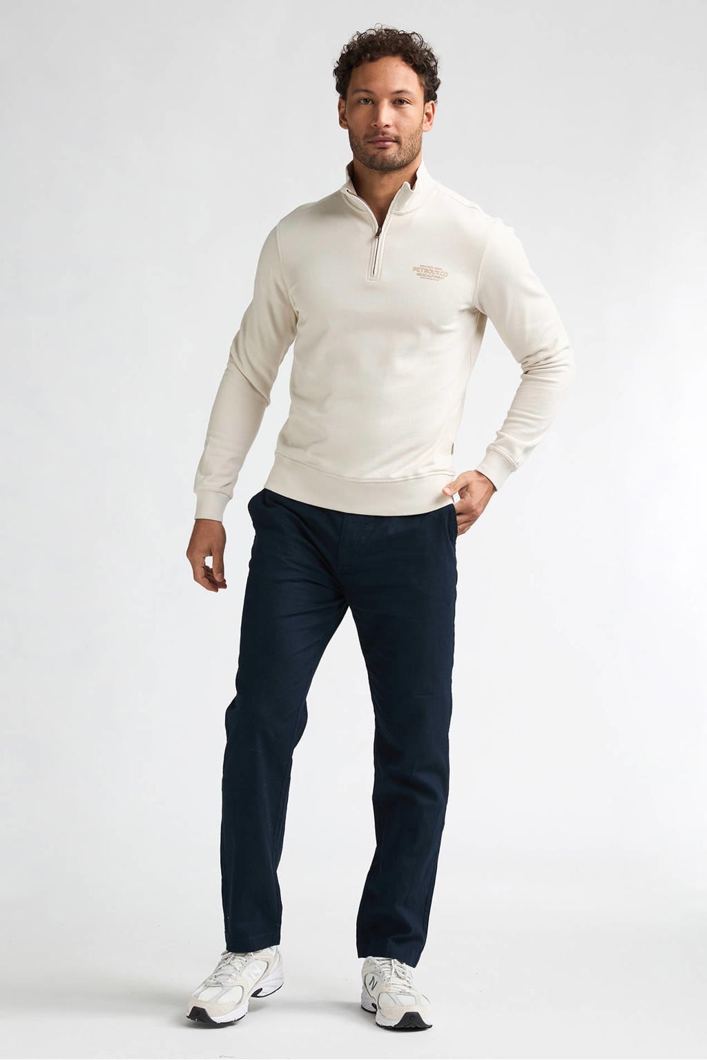 Petrol Industries tapered chino met linnen donkerblauw