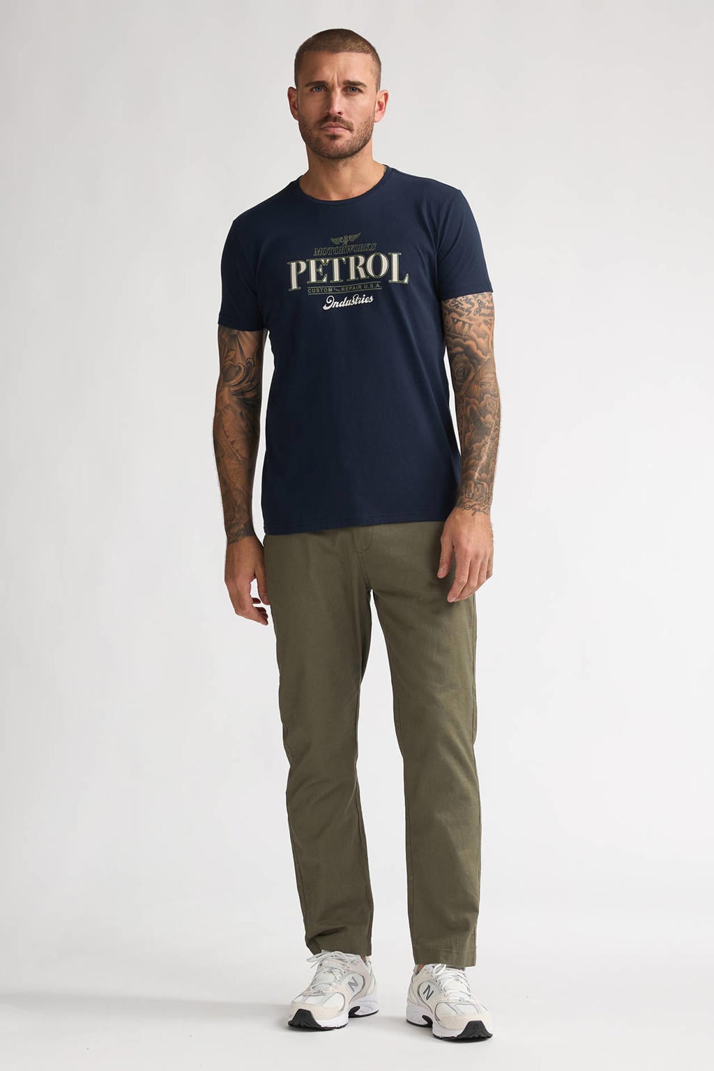 Petrol Industries tapered chino met linnen olijfgroen